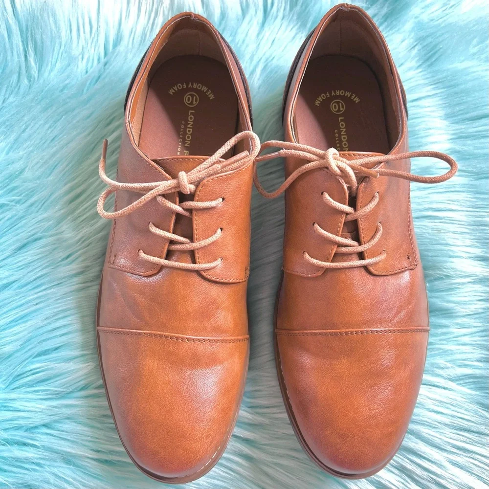 London Fog Bradford Brown Derby Shoes Men’s Size 10 Memory Foam Comfort Lace Up